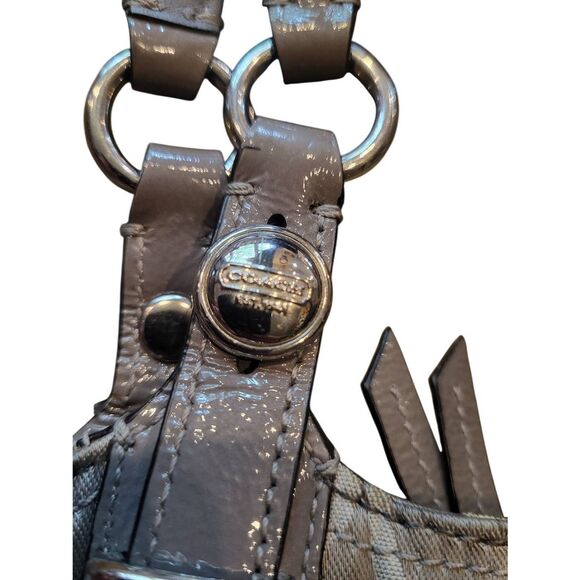 Coach Tote Bag Pewter Grey Large Ocelot Patchwork Mixed Media Leather Canvas - Picture 2 of 9